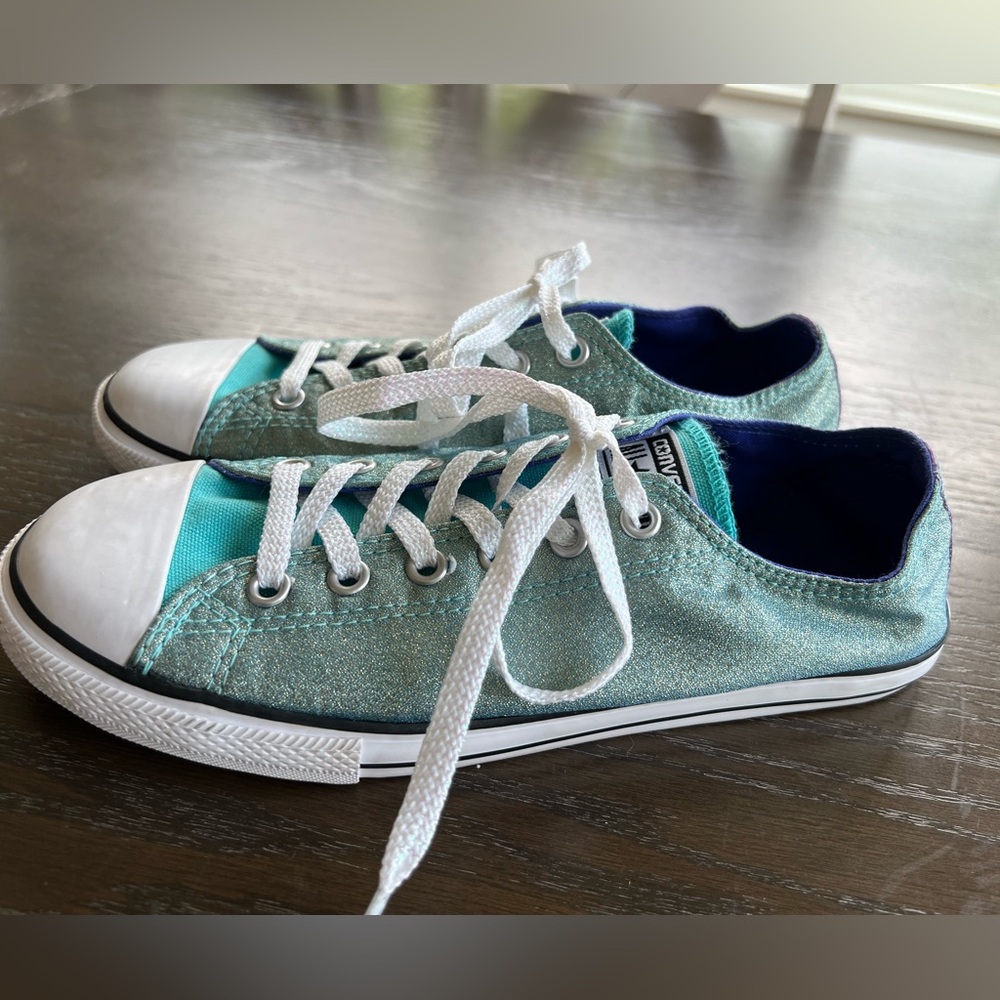 Converse All Star Woman Size 7 Junior Size 5 Glitter Teal 647730F Low Top Shoes
